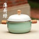 Jpanese enamel porcelain milk pot baby food small stewpan soup noodle health pot wood handle gas induction cooker