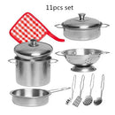 Stainless Steel Funny Kids Simulation Kitchen Toys Cooking Cookware Children Kitchen Tableware Pretend Role Play Toy for Kids
