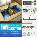 Stainless Steel Kitchen Sink With Waterfall 100x50cm Extra Large Single Bowl Digital Display Multifunctional Dishwashing Sinks
