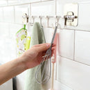 Stainless Steel Wall Hanging Rod 6 Hook Self-adhesive Wall Rack Bathroom Kitchen Rack Storage Free Punching and Strong Suction