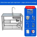 Commercial Kitchen Sinks with Platform Floor-standing Stainless Steel Single-slot Vegetable Basin Home Washing Sink with Bracket