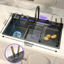 Stainless Steel Waterfall Kitchen Sink Cup Washer Knife Rack Embossed Extra Large Single Slot Apartment Left Side Drainage