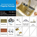 Stainless Steel Waterfall Kitchen Sink Cup Washer Knife Rack Embossed Extra Large Single Slot Apartment Left Side Drainage
