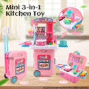 Integrates Storage Boxes and Tableware Kitchen Play Set Movable Kitchens Stove Fruit 3-IN-1 Portable Suitcase Cooking Kits Toys