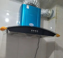 90cm Island Range Hood with Low Noise Vertical Chimney Extractor Home Appliance Kitchen Cooker Hood LED Light Copper Housing