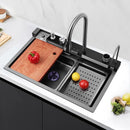 304 Stainless Steel Kitchen Waterfall Sink Digital Display Large Single Sink Dish Basin Sink With Multifunction Touch Waterfall