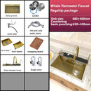Stainless Steel Kitchen Sink with Trash Can Embossed Wash Basin with Waterfall Faucet Digital Display Large Single Solt