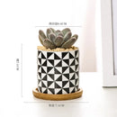 Nordic Geometric Pattern Ceramic Succulent Pot Straight Simple Black and White Home Decoration Succulent Small Potted Plant
