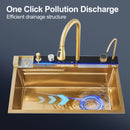 Brushed Gold Waterfall Sink Kitchen Intelligent Digital Display Temperature Control Large Single Slot pull Out Faucet Pure Water