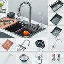Hownifety Waterfall Sink Kitchen Stainless Steel Topmount Sink Large Single Slot Wash Basin With Multifunction Waterfall Faucet