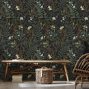 Tropical Moss Leaf Peel and Stick Wallpaper Black Floral Self Adhesive Removable Floral Contact Paper for Bedroom Walls Cabinets