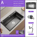 German Nano Sinks for Apartments Black Metal Three-hole Drain Kitchen Sink Light Luxury Household Kitchen Sink for Rental Houses