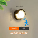 LED Wall Lamp Lighting Radar Motion Sensor AC85-265V 6/12W Warm White Cold White Suitable For Indoor Outdoor Home Decoration