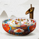 European Ceramic Wash Basin American Art Bathroom Sinks Retro Home Round Single Basin Balcony Toilet Creative Hand Painted Basin