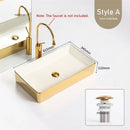 Luxury Gold Ceramic Tabletop Bathroom Sinks Home Hotel European Minimalist Household Washbasin Square Bathroom Wash Basins d
