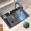 Waterfall Sink Stainless Steel Kitchen Sink Embossed Large Single Slot Ambient light Digital Display Faucet Set Soap Dispenser