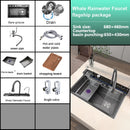 Stainless Steel Waterfall Kitchen Sink With Knife Holder Cup Wash Embossed Extra Large Single Sink Farmhouse Washbasin