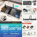 Stainless Steel Waterfall Kitchen Sink Embossed Single Bowl Digital Display Extra Large Multifunctional Washing Sinks 100x50cm