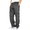 Autumn And Winter New Men Plus Thin Fleece Bunched Feet Tooling Casual Side Pocket Sports Fashion Straight Plus Size Pants