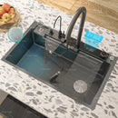 Waterfall Sink Stainless Steel Kitchen Sink Embossed Large Single Slot Ambient light Digital Display Faucet Set Soap Dispenser