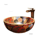 European Ceramic Wash Basin American Art Bathroom Sinks Retro Home Round Single Basin Balcony Toilet Creative Hand Painted Basin