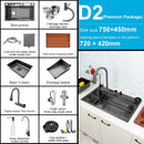 Stainless Steel Kitchen Waterfall Sink Digital Display Large Single Sink Dish Basin Sink With Multifunction Touch Waterfall