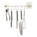 Stainless Steel Wall Hanging Rod 6 Hook Self-adhesive Wall Rack Bathroom Kitchen Rack Storage Free Punching and Strong Suction