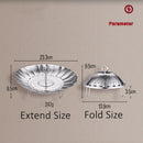 LFGB Certificate 304 Stainless Baozi Steamer Foldable Food Steaming Tray with 4cm Height Rack and 3mm Holes Detachable Handle