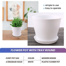 Plastic Plant Flower Pot Planter With Saucer Tray Round Gloss Home Garden Decor, White Upper Caliber -, 17cm / 6.69"