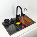 Kitchen Sink honeycomb anti-scratch nano technology left drain Above Mount Washing Basin Stainless Steel sinks waterfall faucet