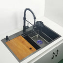 Matte Black Nano Kitchen Sink Above Mount Washing Basin with chopping board 304 Stainless Steel Single black kitchen sink