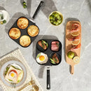1PC Non-Stick Frying Pan 4 Cup Cast Iron Egg Pan Divided Baking Pan With Wooden Handle Omelette Pan For Eggs Steak And Burgers