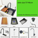 Waterfall Kitchen Sink 304 Stainless Steel Sink Large Single basin With Multifunction LED Waterfall Faucet Above Counter
