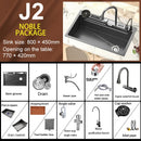 Waterfall Sink Stainless Steel Kitchen Sink Embossed Large Single Slot Ambient light Digital Display Faucet Set Soap Dispenser