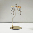 Stainless Steel Gold Round Disc Candlestick Christmas Gift Aromatherapy Running Horse Light Romantic Rotating Candle Holder